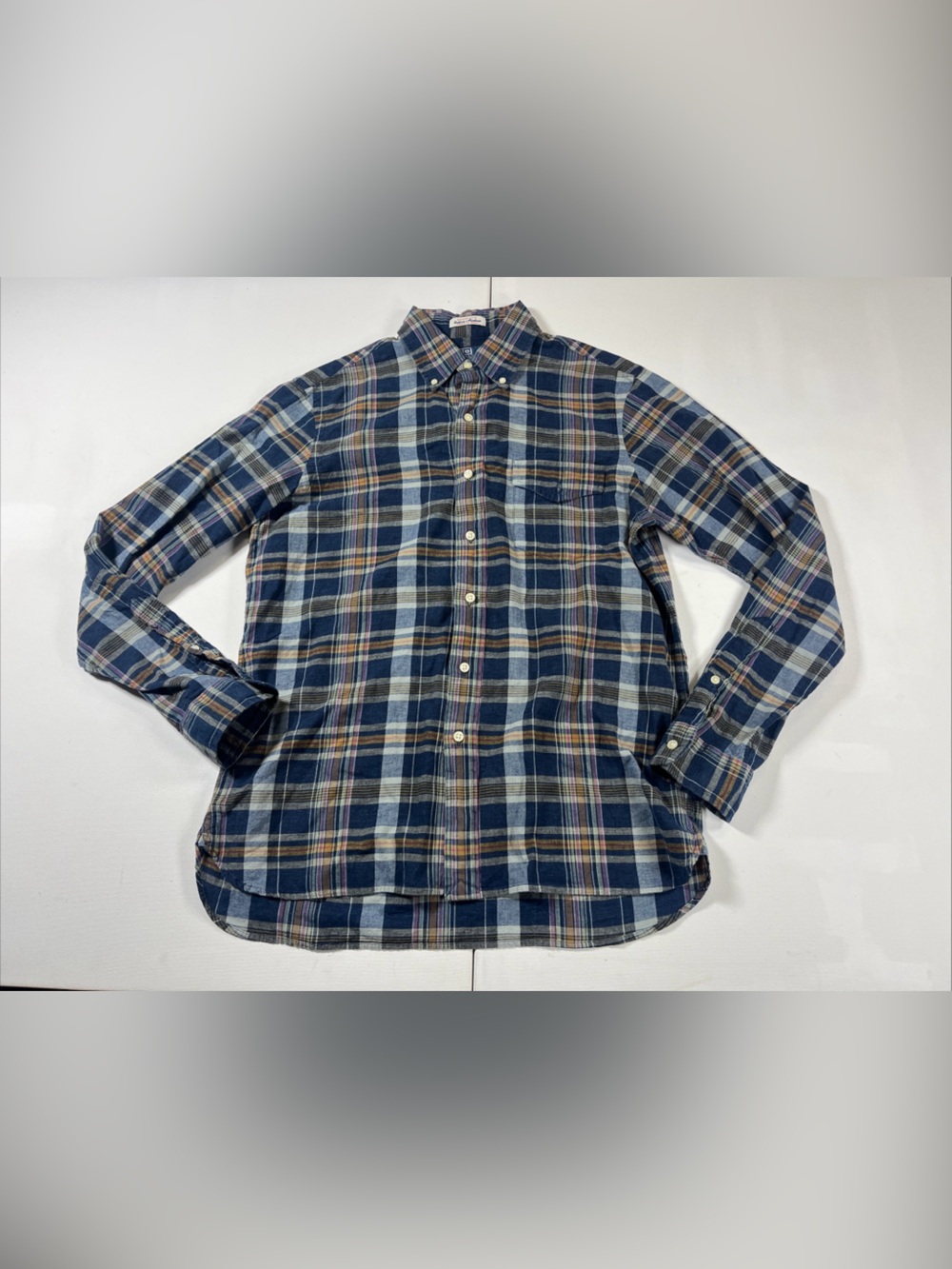 Polo Ralph Lauren Madras Shirt Mens Size M Classic Fit Indigo Plaid Blue